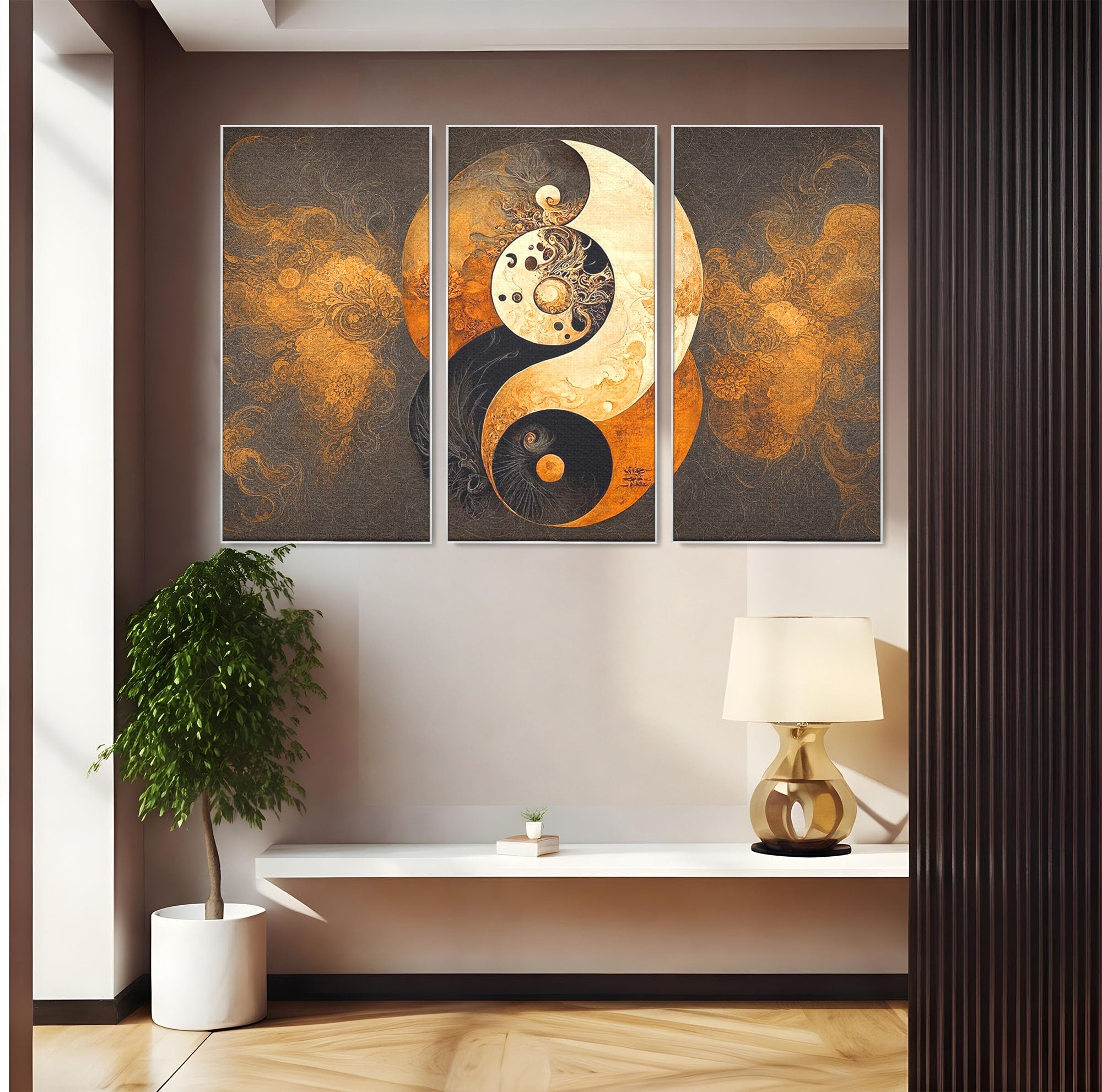 Set 3 Tablouri Canvas Premium LuxCanva® PI3-1181, Yin Si Yang, Abstract, Cercuri, Arta, Echilibru, Meditatie, Living, Birou, Culori Vibrante