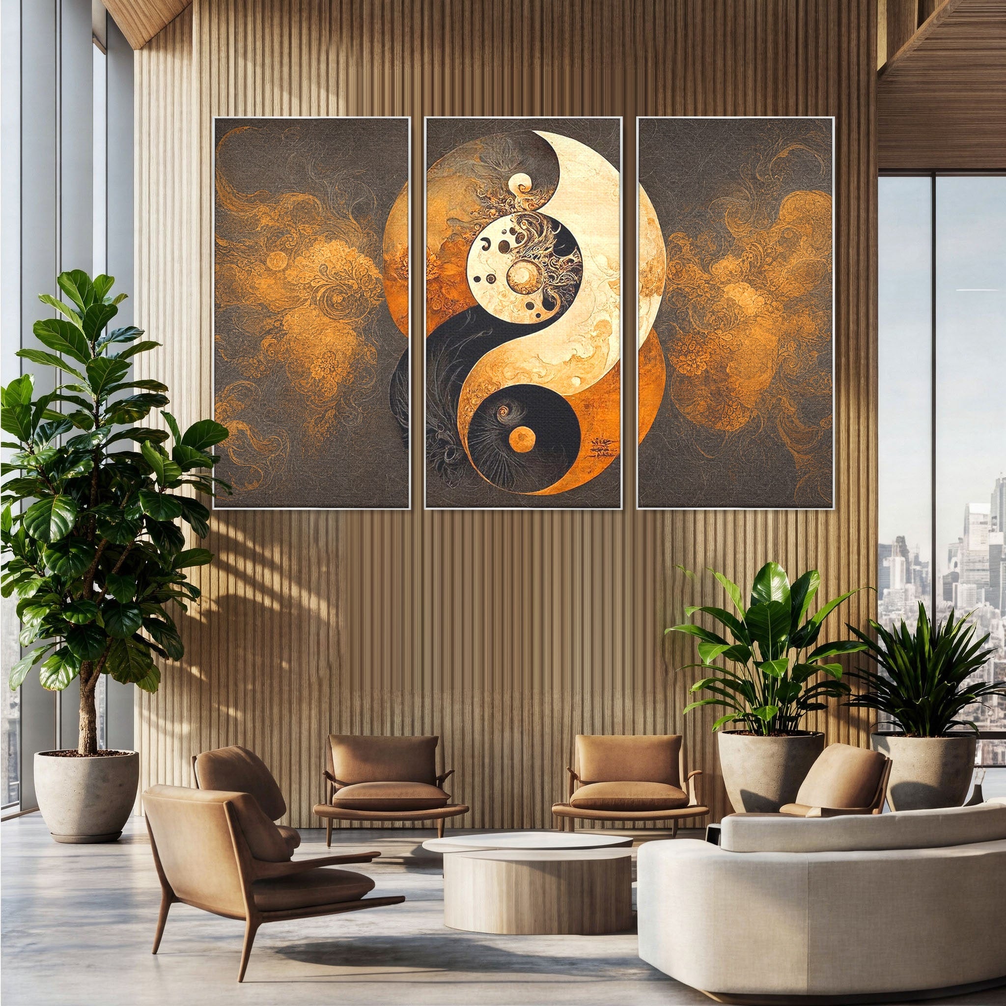 Set 3 Tablouri Canvas Premium LuxCanva® PI3-1181, Yin Si Yang, Abstract, Cercuri, Arta, Echilibru, Meditatie, Living, Birou, Culori Vibrante