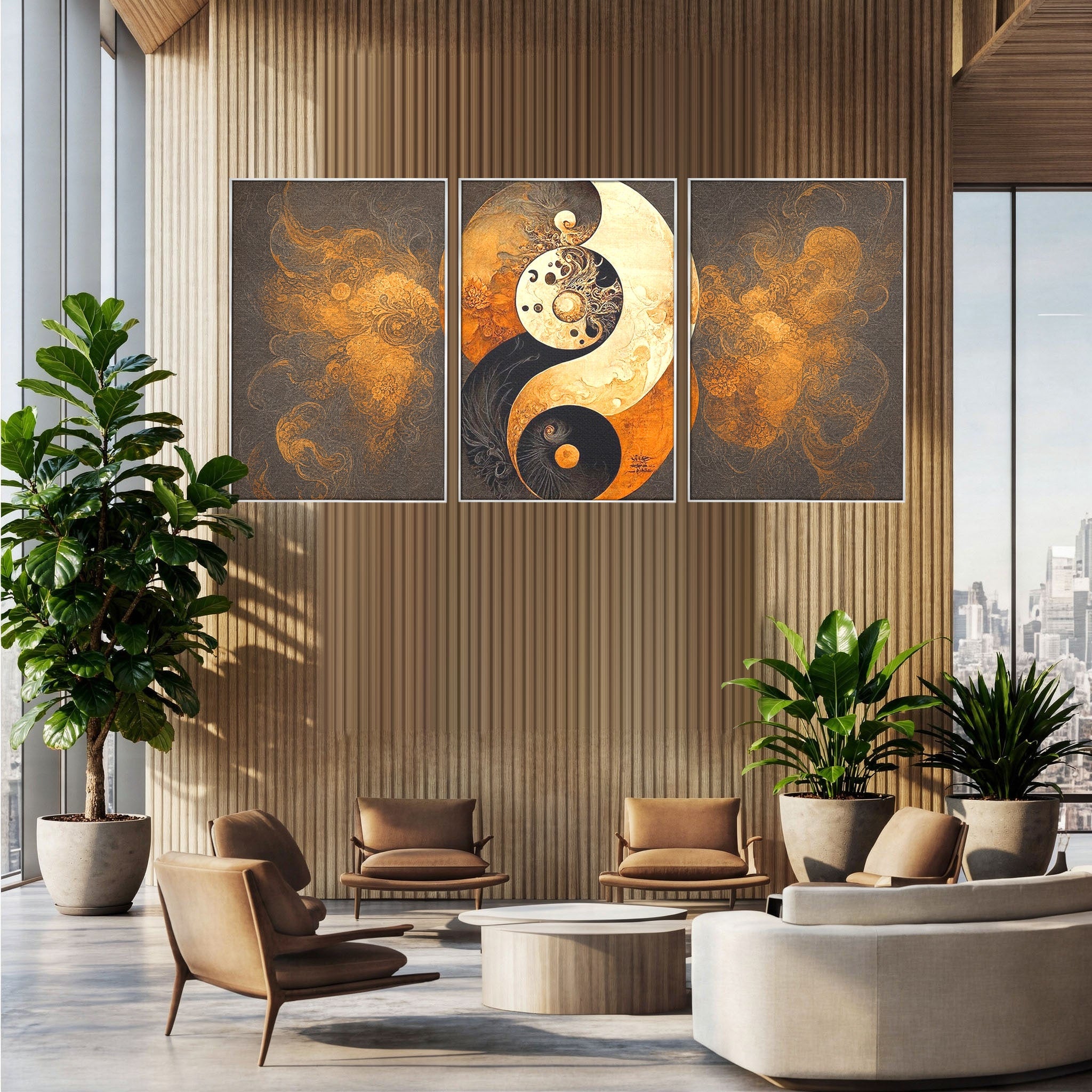 Set 3 Tablouri Canvas Premium LuxCanva® PI3-1181, Yin Si Yang, Abstract, Cercuri, Arta, Echilibru, Meditatie, Living, Birou, Culori Vibrante