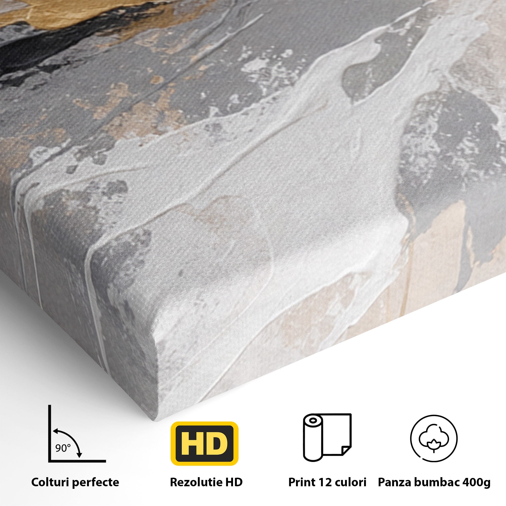 Set 3 Tablouri Canvas Premium LuxCanva® PI3-1378, Explozie Aurie Abstracta, Gri, Modern, Auriu, Culori Vibrante, Living, Dormitor, Salon