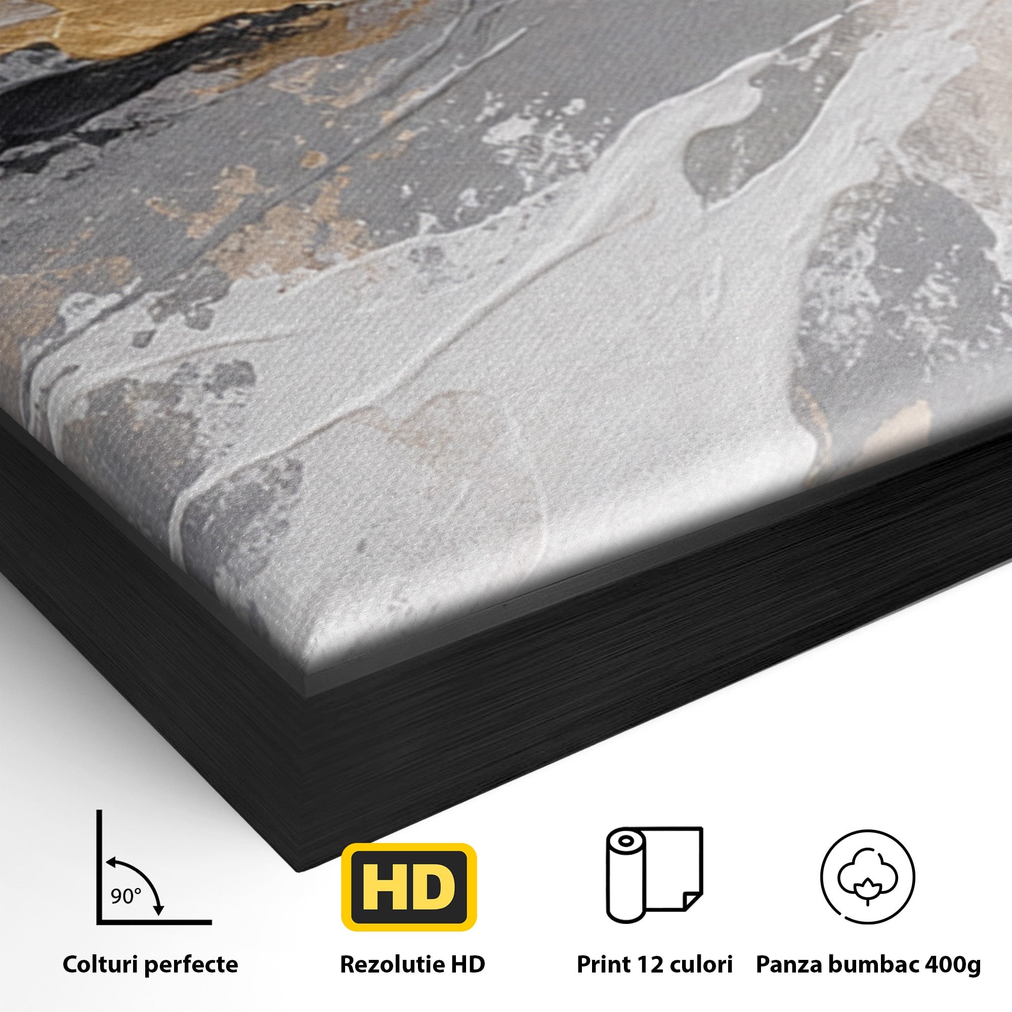 Set 3 Tablouri Canvas Premium LuxCanva® PI3-1378, Explozie Aurie Abstracta, Gri, Modern, Auriu, Culori Vibrante, Living, Dormitor, Salon