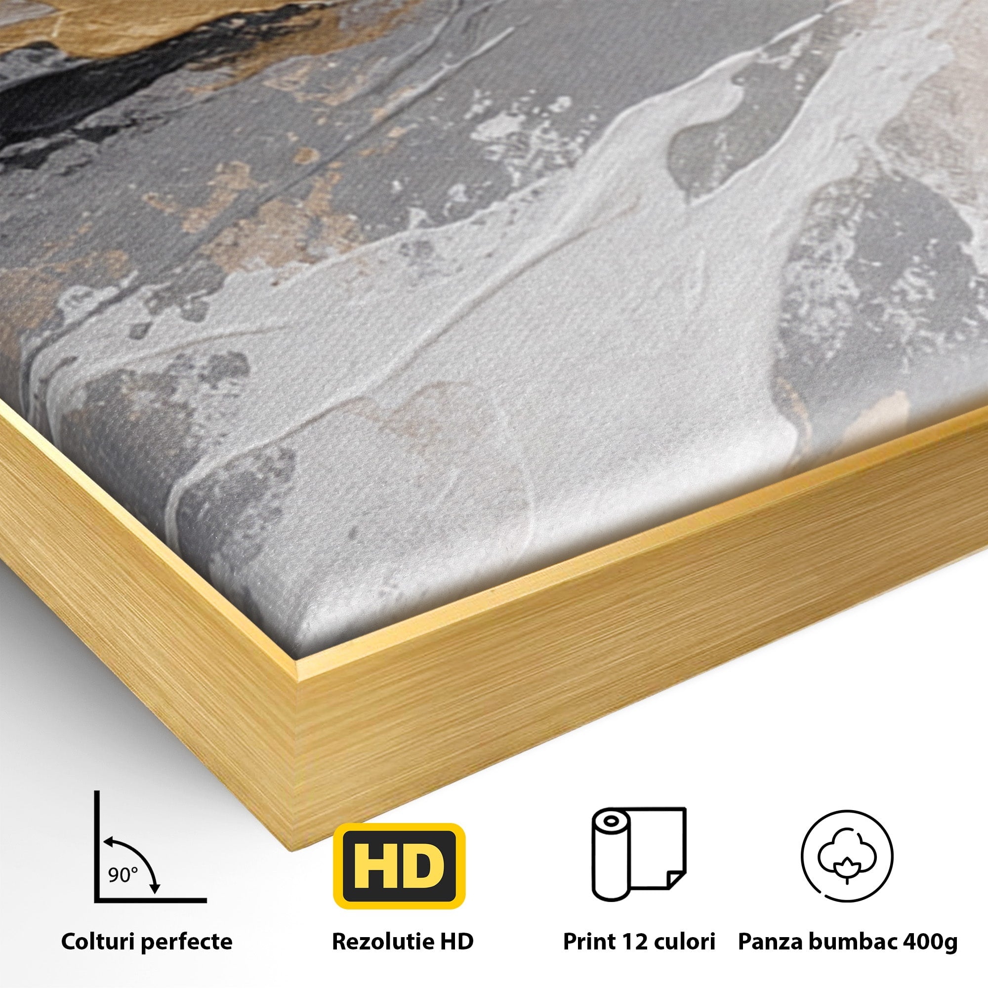 Set 3 Tablouri Canvas Premium LuxCanva® PI3-1378, Explozie Aurie Abstracta, Gri, Modern, Auriu, Culori Vibrante, Living, Dormitor, Salon