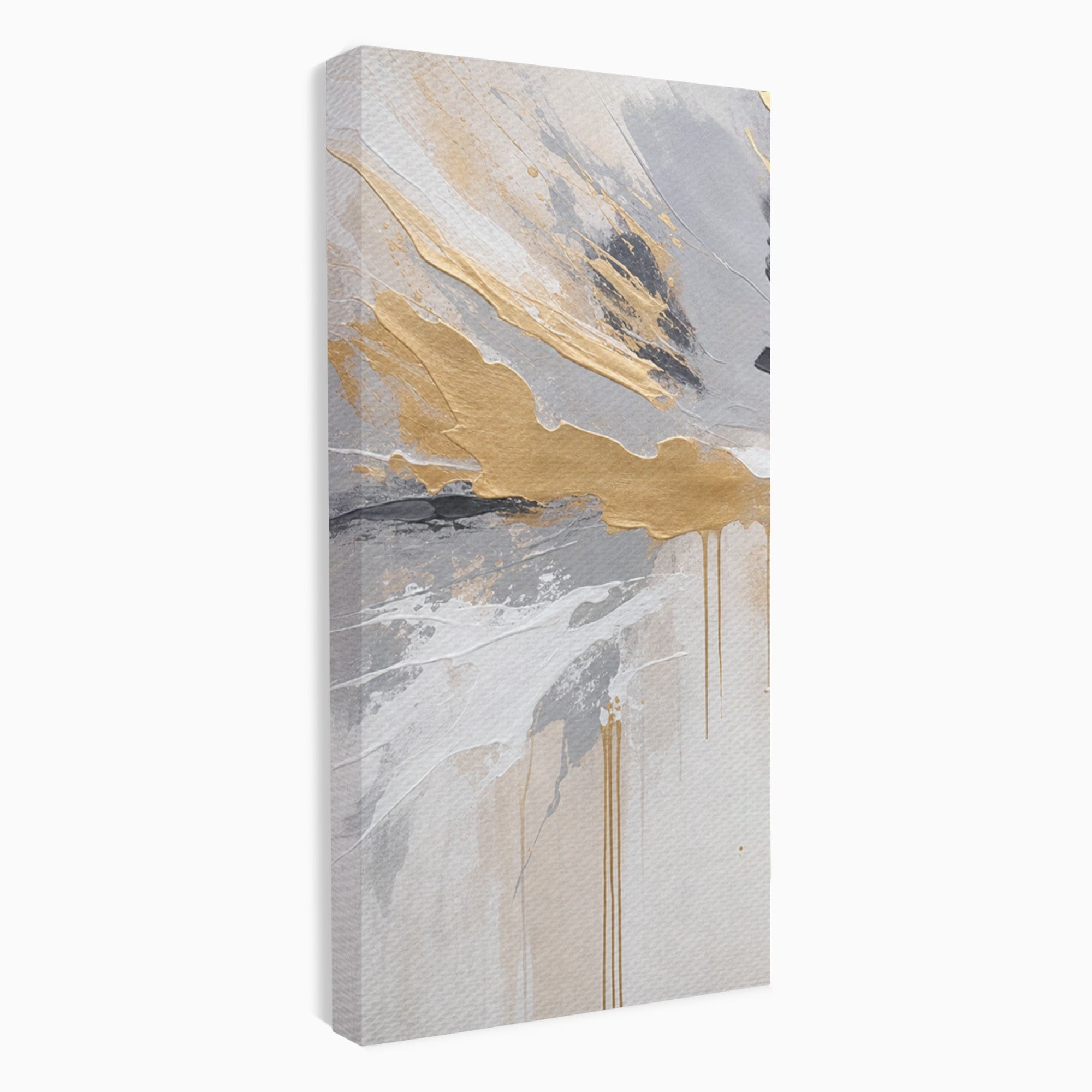 Set 3 Tablouri Canvas Premium LuxCanva® PI3-1378, Explozie Aurie Abstracta, Gri, Modern, Auriu, Culori Vibrante, Living, Dormitor, Salon