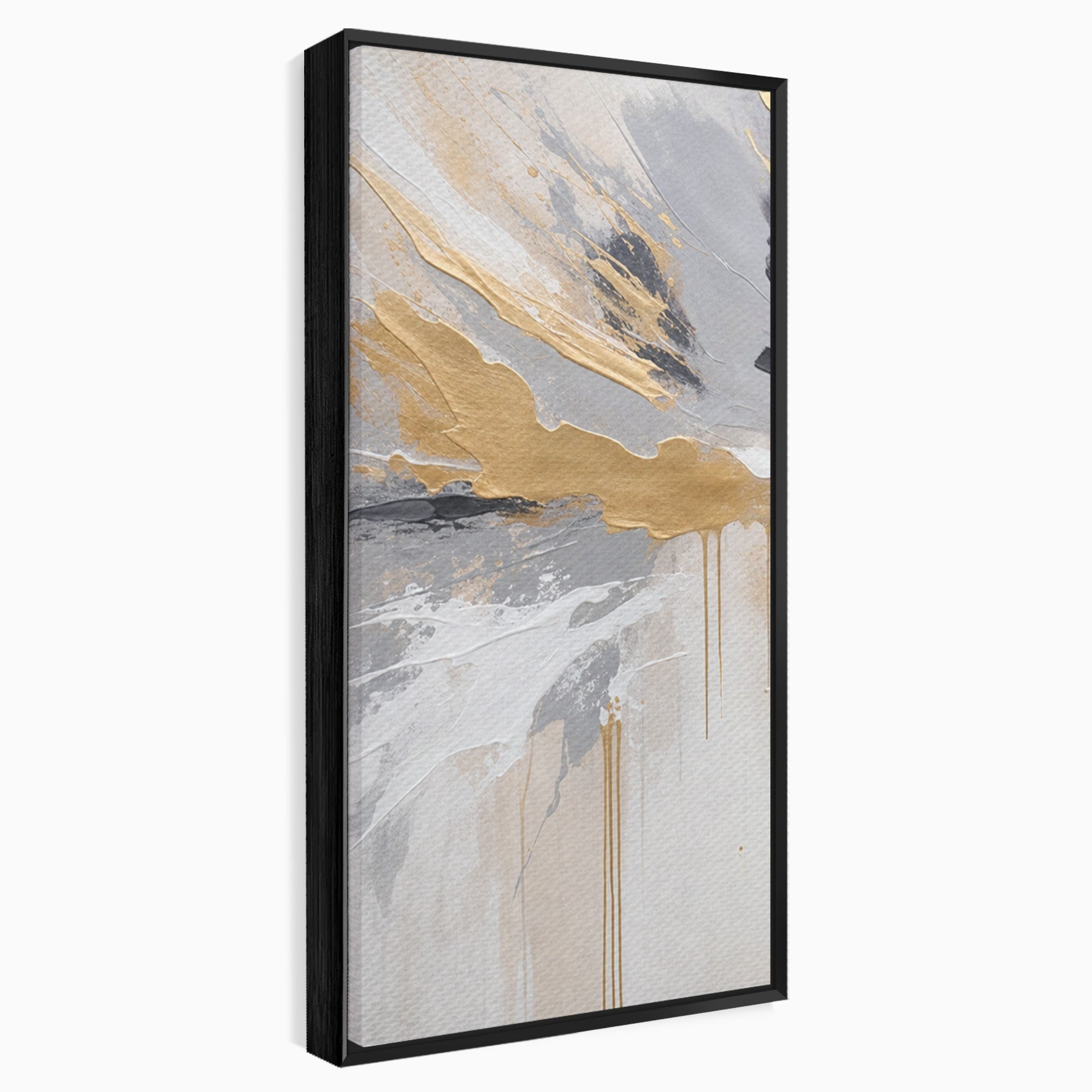 Set 3 Tablouri Canvas Premium LuxCanva® PI3-1378, Explozie Aurie Abstracta, Gri, Modern, Auriu, Culori Vibrante, Living, Dormitor, Salon