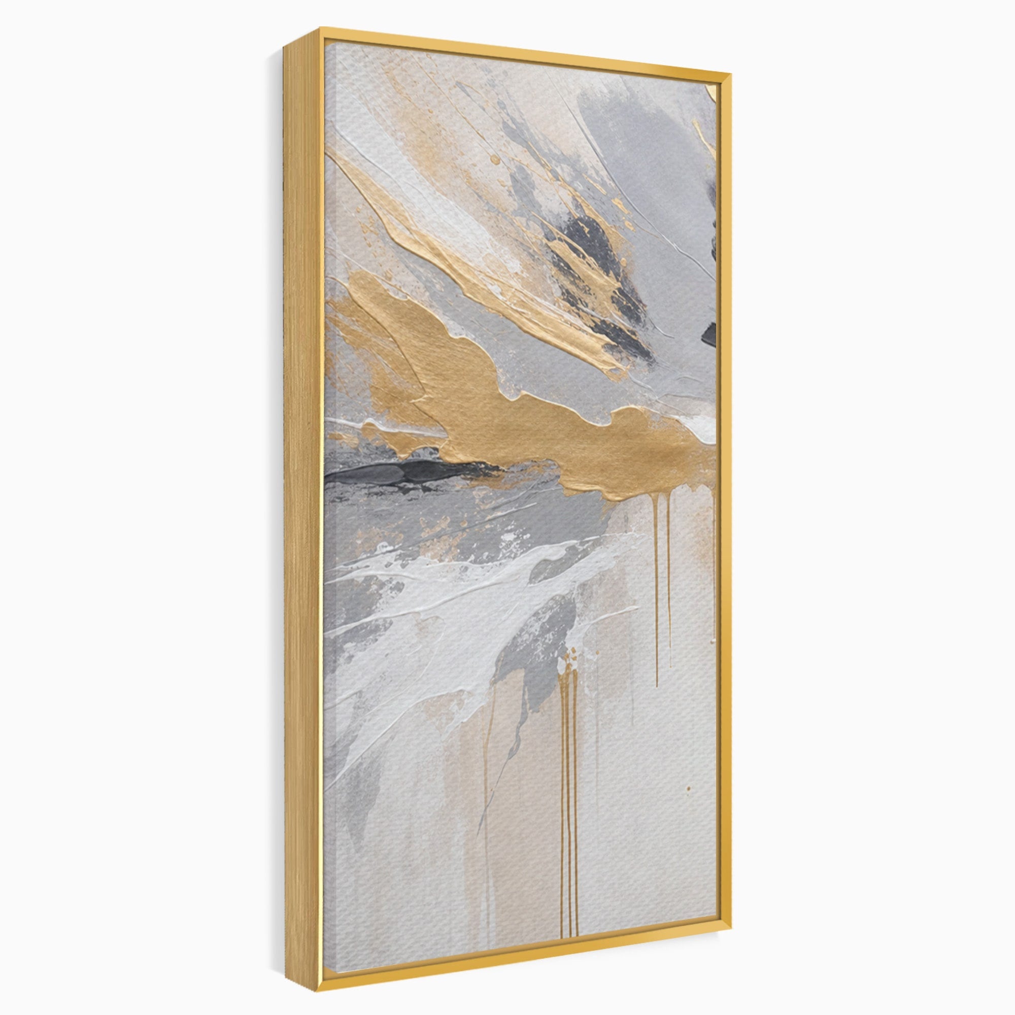 Set 3 Tablouri Canvas Premium LuxCanva® PI3-1378, Explozie Aurie Abstracta, Gri, Modern, Auriu, Culori Vibrante, Living, Dormitor, Salon