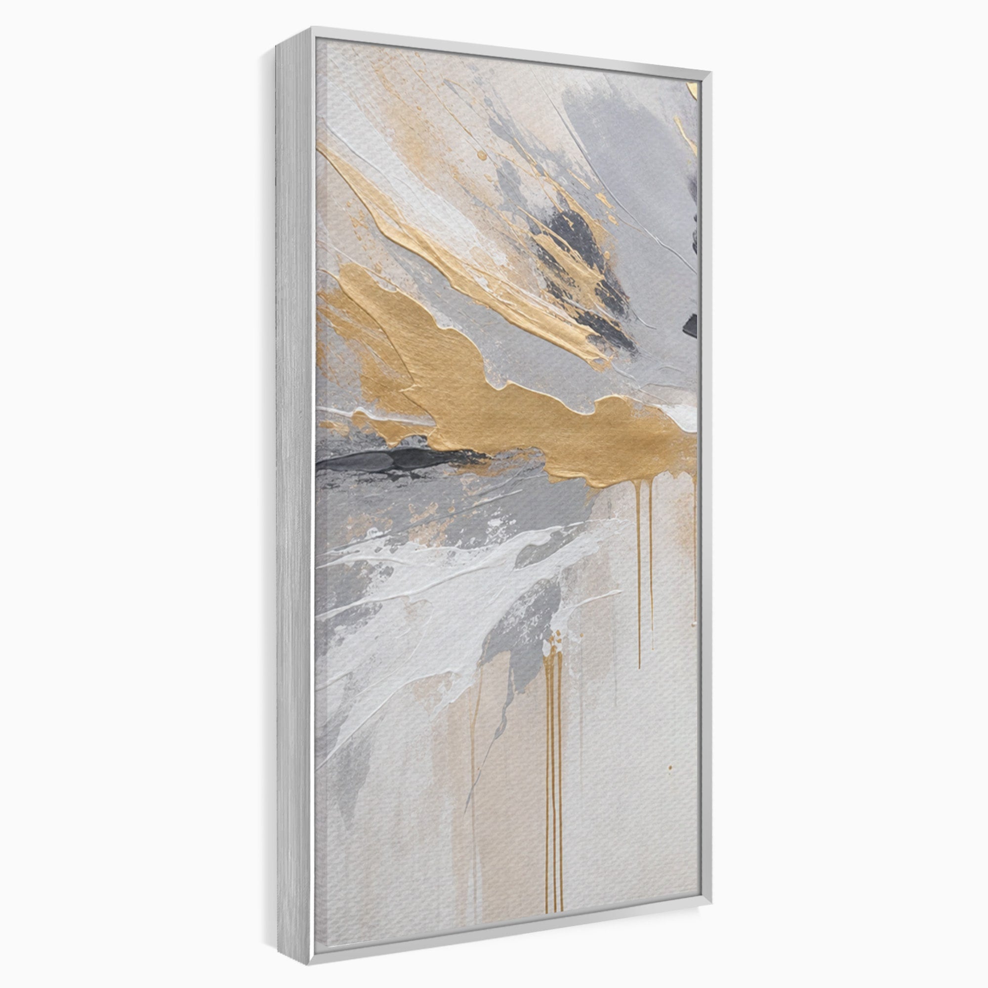 Set 3 Tablouri Canvas Premium LuxCanva® PI3-1378, Explozie Aurie Abstracta, Gri, Modern, Auriu, Culori Vibrante, Living, Dormitor, Salon