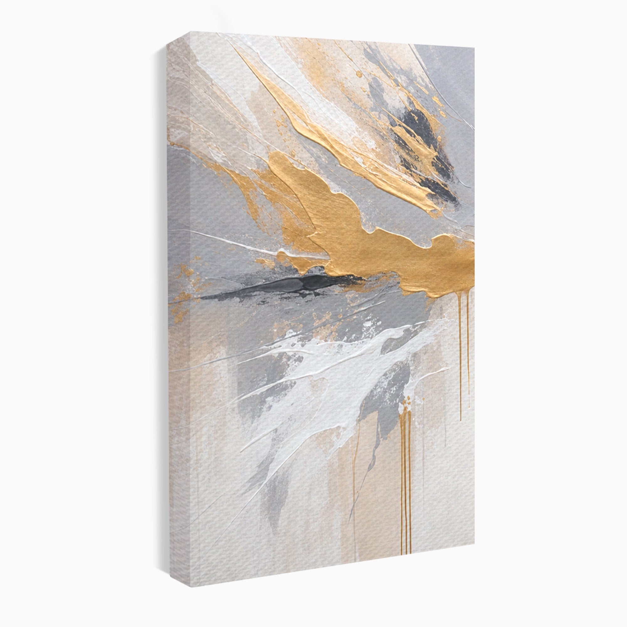 Set 3 Tablouri Canvas Premium LuxCanva® PI3-1378, Explozie Aurie Abstracta, Gri, Modern, Auriu, Culori Vibrante, Living, Dormitor, Salon