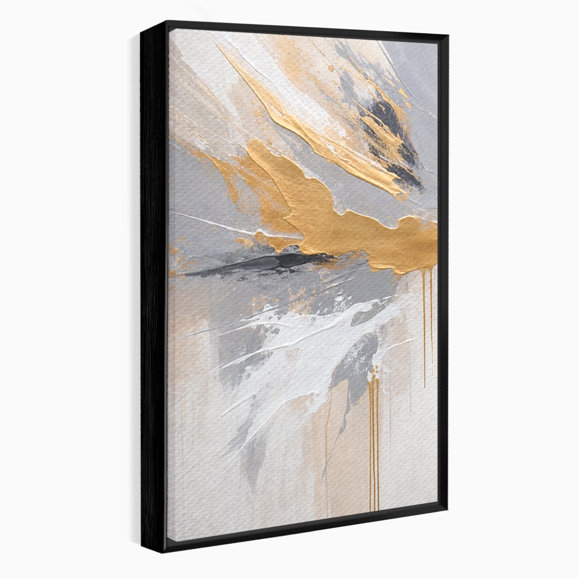 Set 3 Tablouri Canvas Premium LuxCanva® PI3-1378, Explozie Aurie Abstracta, Gri, Modern, Auriu, Culori Vibrante, Living, Dormitor, Salon