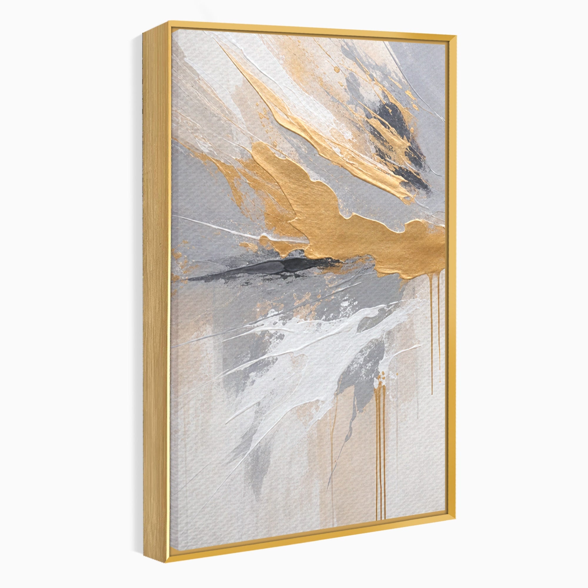 Set 3 Tablouri Canvas Premium LuxCanva® PI3-1378, Explozie Aurie Abstracta, Gri, Modern, Auriu, Culori Vibrante, Living, Dormitor, Salon