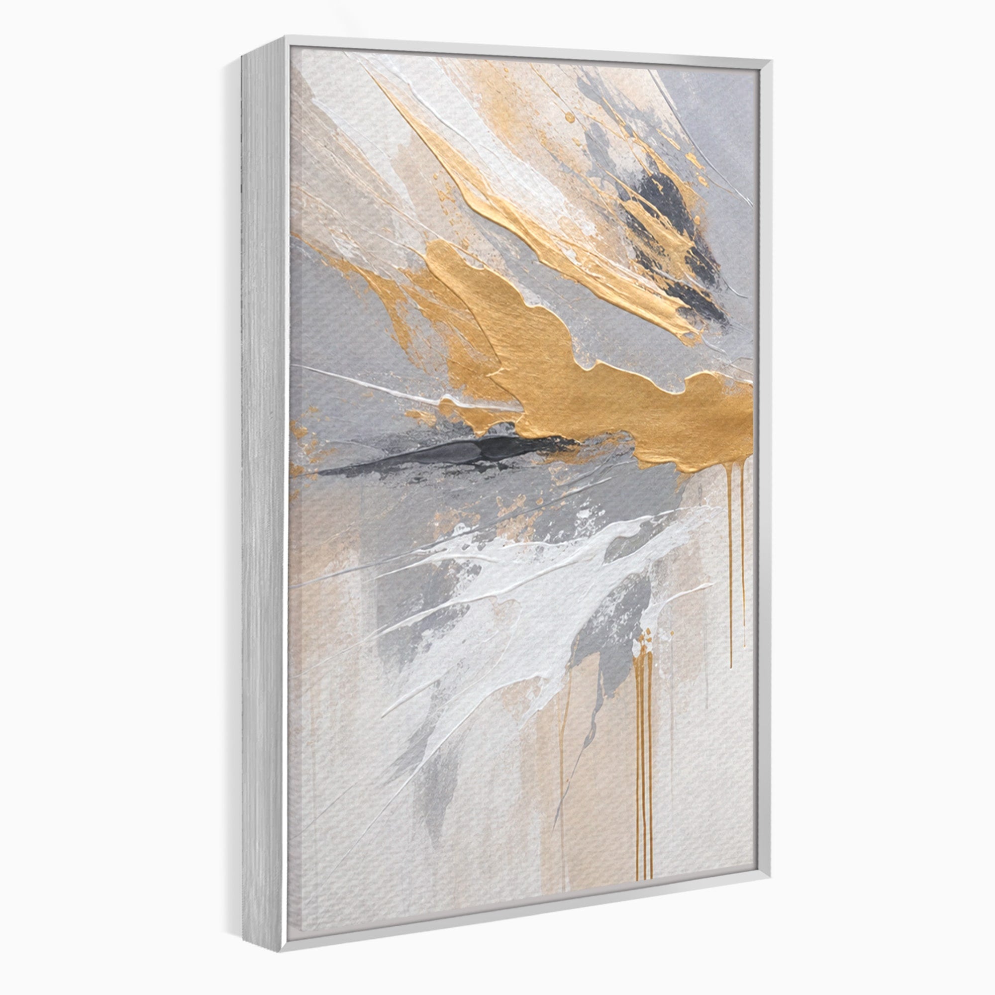 Set 3 Tablouri Canvas Premium LuxCanva® PI3-1378, Explozie Aurie Abstracta, Gri, Modern, Auriu, Culori Vibrante, Living, Dormitor, Salon