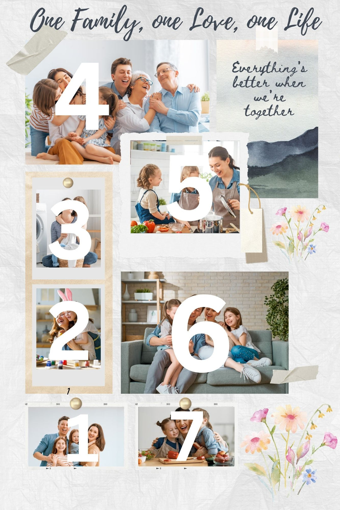 Tablou Canvas Personalizat cu 7 Poze Pentru Familie " One Family, one Love, one Life", PS109