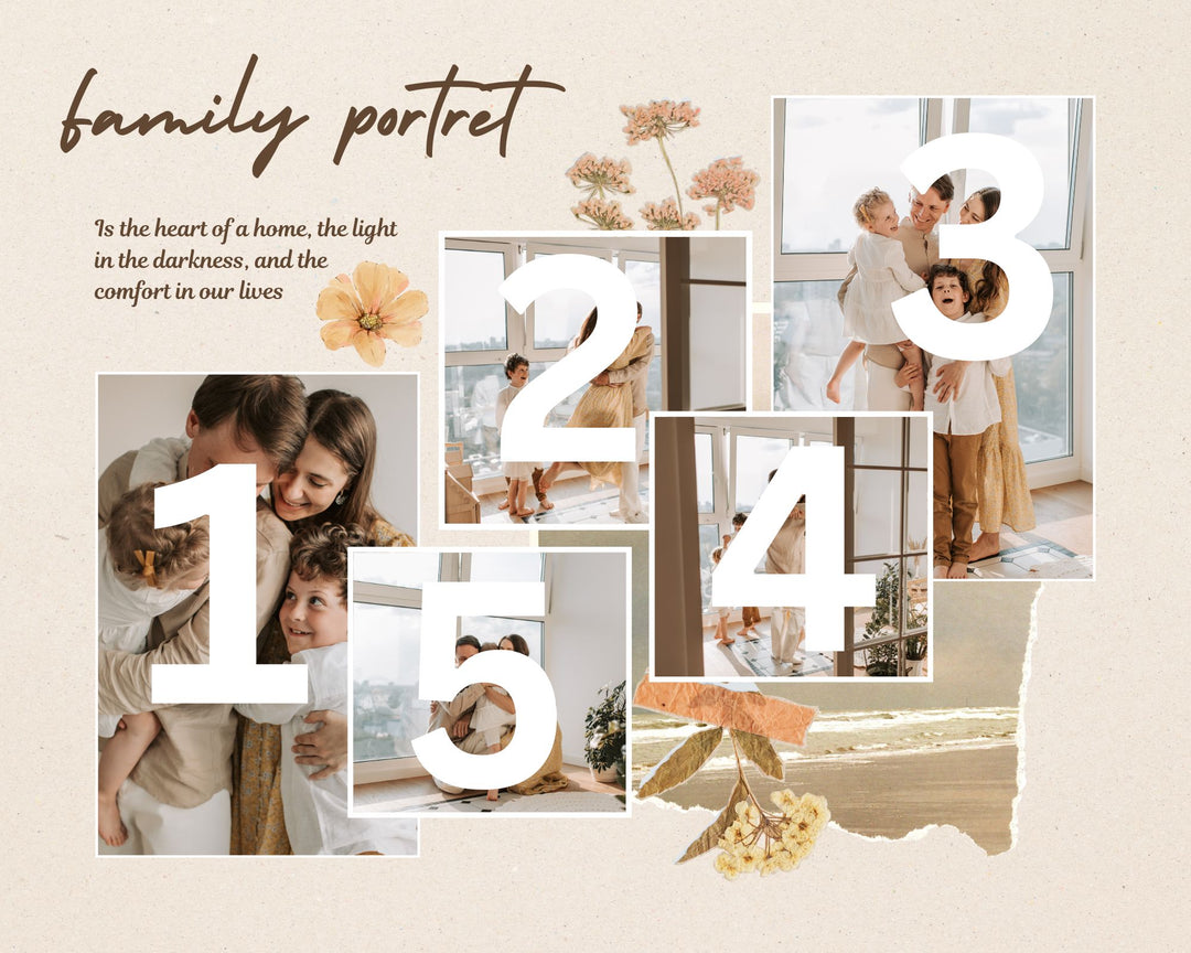 Tablou Canvas Personalizat cu 5 Poze Pentru Familie "Family Portret", PS110