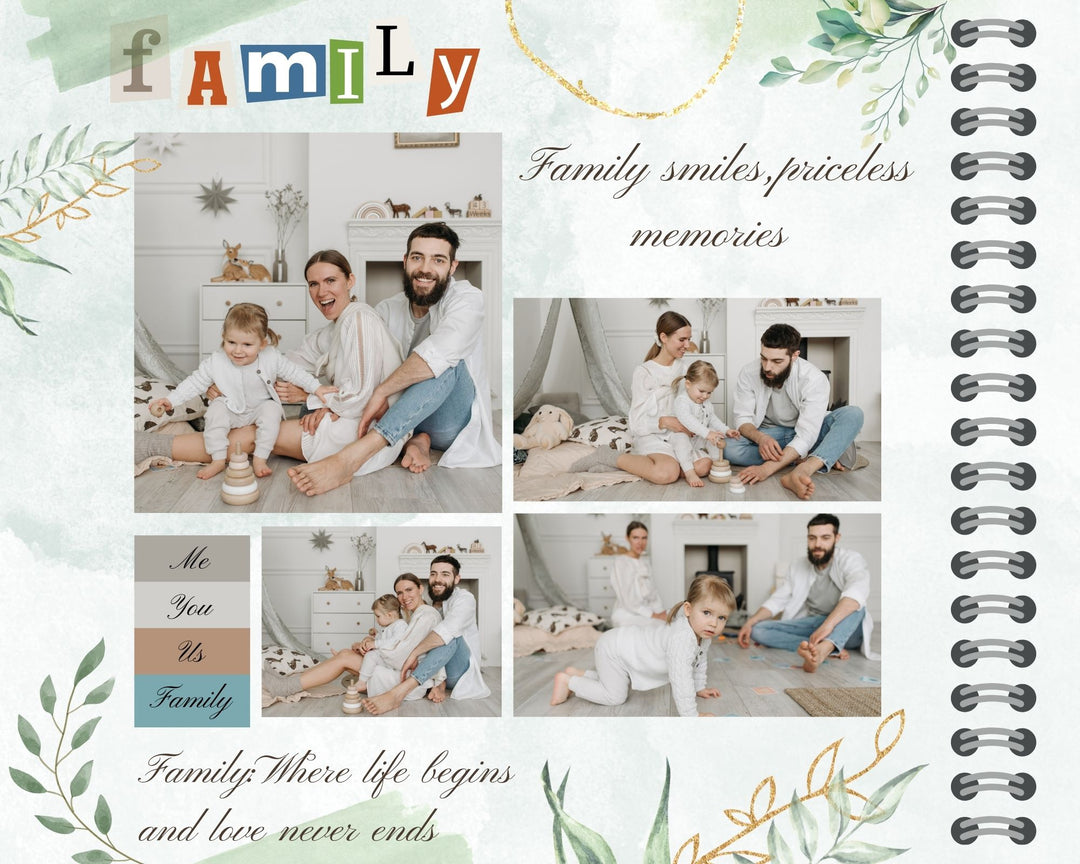 Personalisiertes Leinwandbild mit 4 Familienbildern "Ich, Du, Wir, Familie", PS111