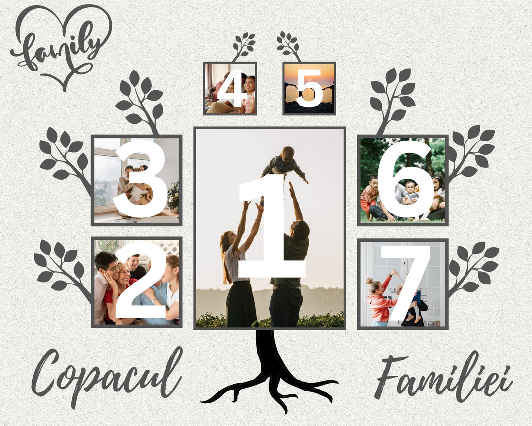 Personalisiertes Leinwandbild mit 7 Familienbildern "Stammbaum", PS113