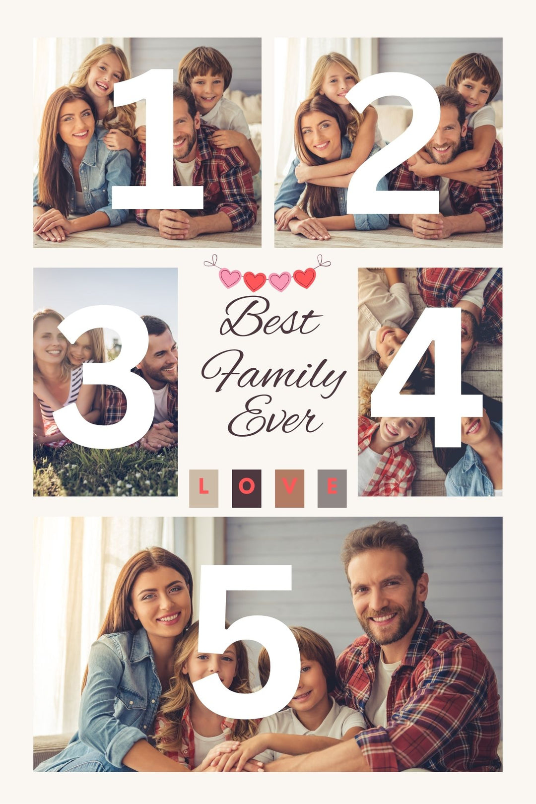 Tablou Canvas Personalizat cu 5 Poze Pentru Familie " Best Family Ever", PS114