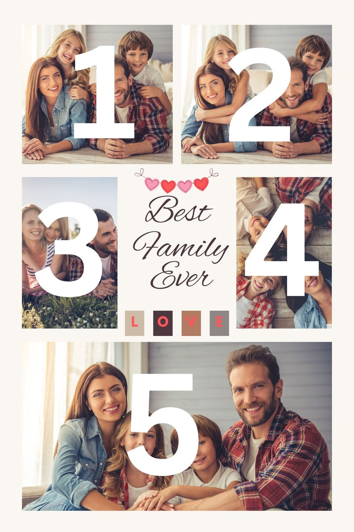 Tablou Canvas Personalizat cu 5 Poze Pentru Familie " Best Family Ever", PS114
