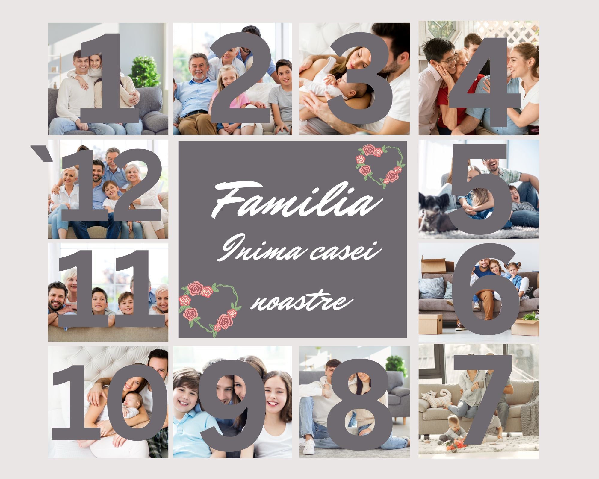 Tablou Canvas Personalizat cu 12 Poze Pentru Familie 