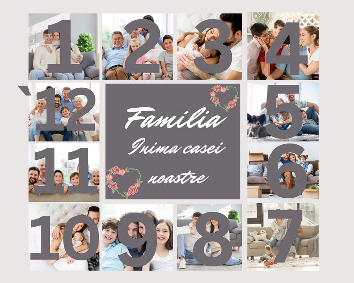 Personalisierte Leinwandbilder mit 12 Familienbildern " Familie, Herzstück unseres Hauses", PS117
