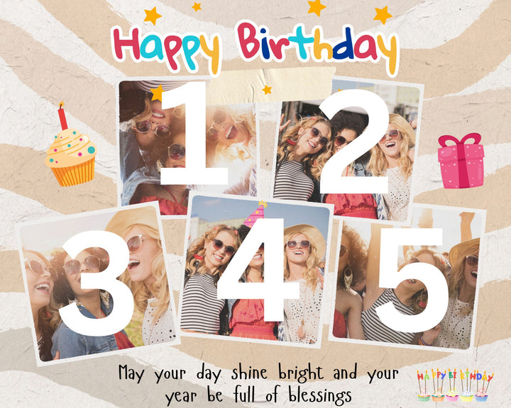 Tablou Canvas Personalizat cu 5 Poze Pentru Aniversari " Happy Birthday", PS122