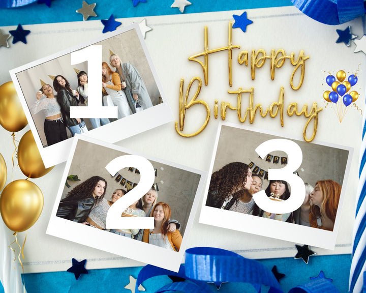 Tablou Canvas Personalizat cu 3 Poze Pentru Aniversari " Happy Birthday", PS123