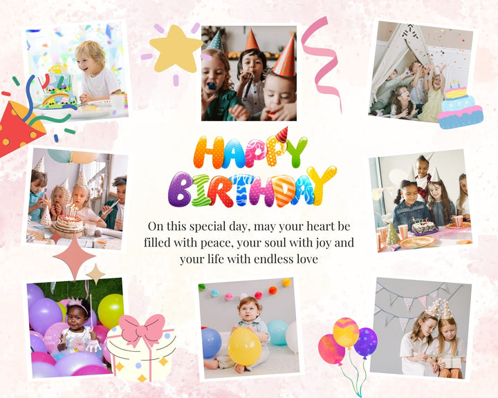 Tablou Canvas Personalizat cu 8 Poze Pentru Aniversari " Happy Birthday", PS124