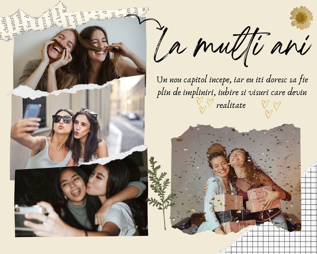 Tablou Canvas Personalizat cu 4 Poze Pentru Aniversari " La Multi Ani", PS127