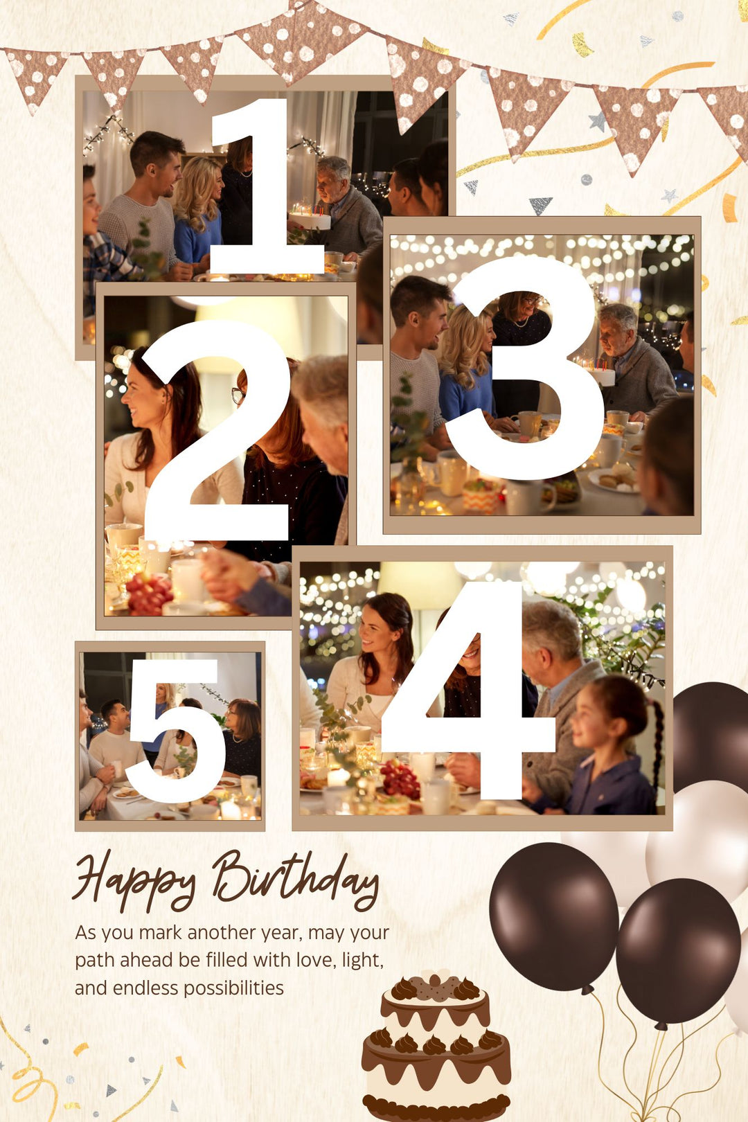 Personalisiertes Leinwandbild mit 5 Geburtstagsbildern " Happy Birthday", PS128