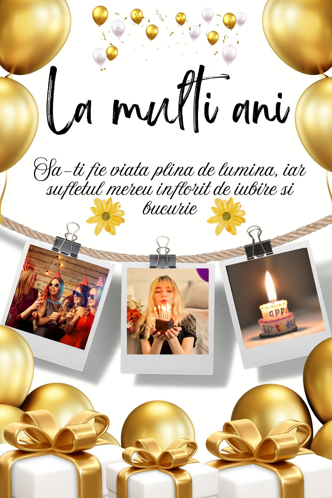 Personalisierte Leinwand Leinwand Wandbild mit 3 Bilder für Geburtstag "Happy Birthday", PS131