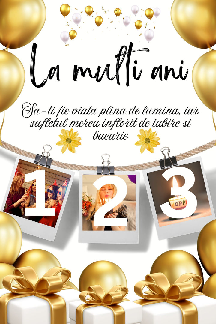 Personalisierte Leinwand Leinwand Wandbild mit 3 Bilder für Geburtstag "Happy Birthday", PS131