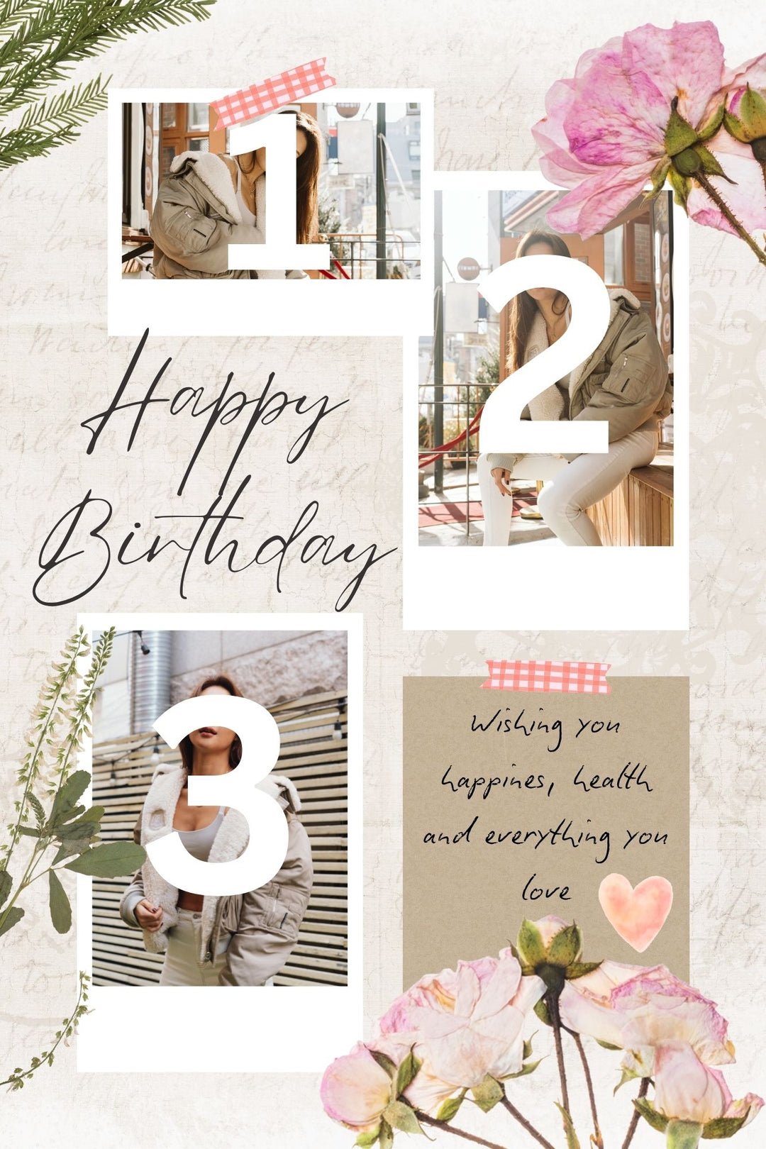 Personalisierte Leinwand Leinwand Wandbild mit 3 Bilder für Geburtstage " Happy Birthday", PS132