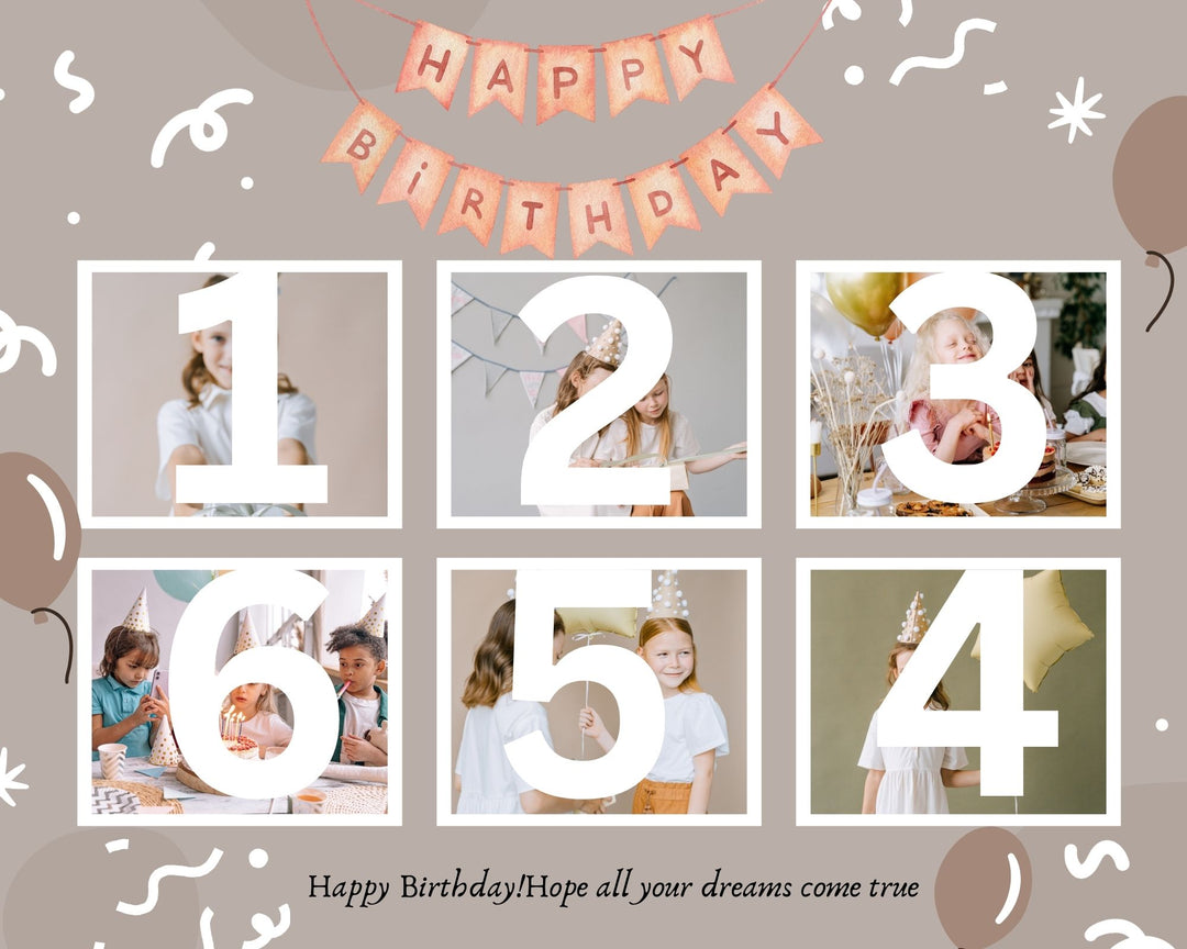Tablou Canvas Personalizat cu 6 Poze Pentru Aniversari " Happy Birthday", PS133