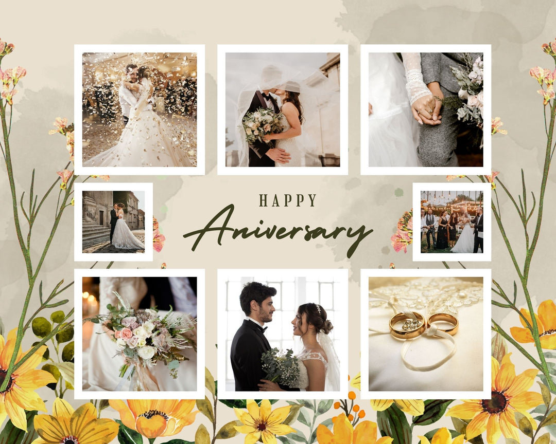 Tablou Canvas Personalizat cu 8 Poze Pentru Aniversari " Happy Aniversary", PS134
