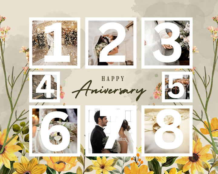 Tablou Canvas Personalizat cu 8 Poze Pentru Aniversari " Happy Aniversary", PS134