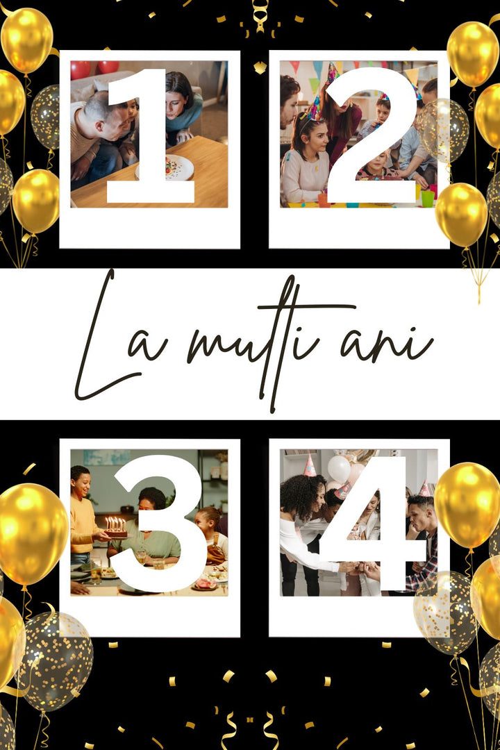 Tablou Canvas Personalizat cu 4 Poze Pentru Aniversari " La multi Ani", PS135