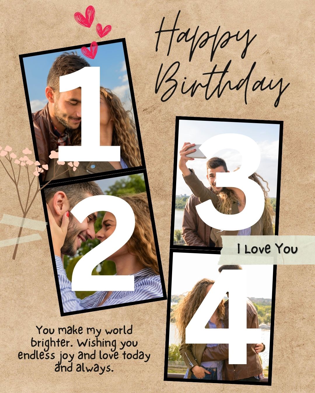 Tablou Canvas Personalizat cu 4 Poze Pentru Aniversari " Happy Birthday", PS138