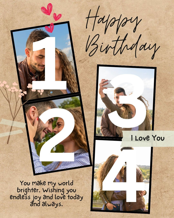 Tablou Canvas Personalizat cu 4 Poze Pentru Aniversari " Happy Birthday", PS138