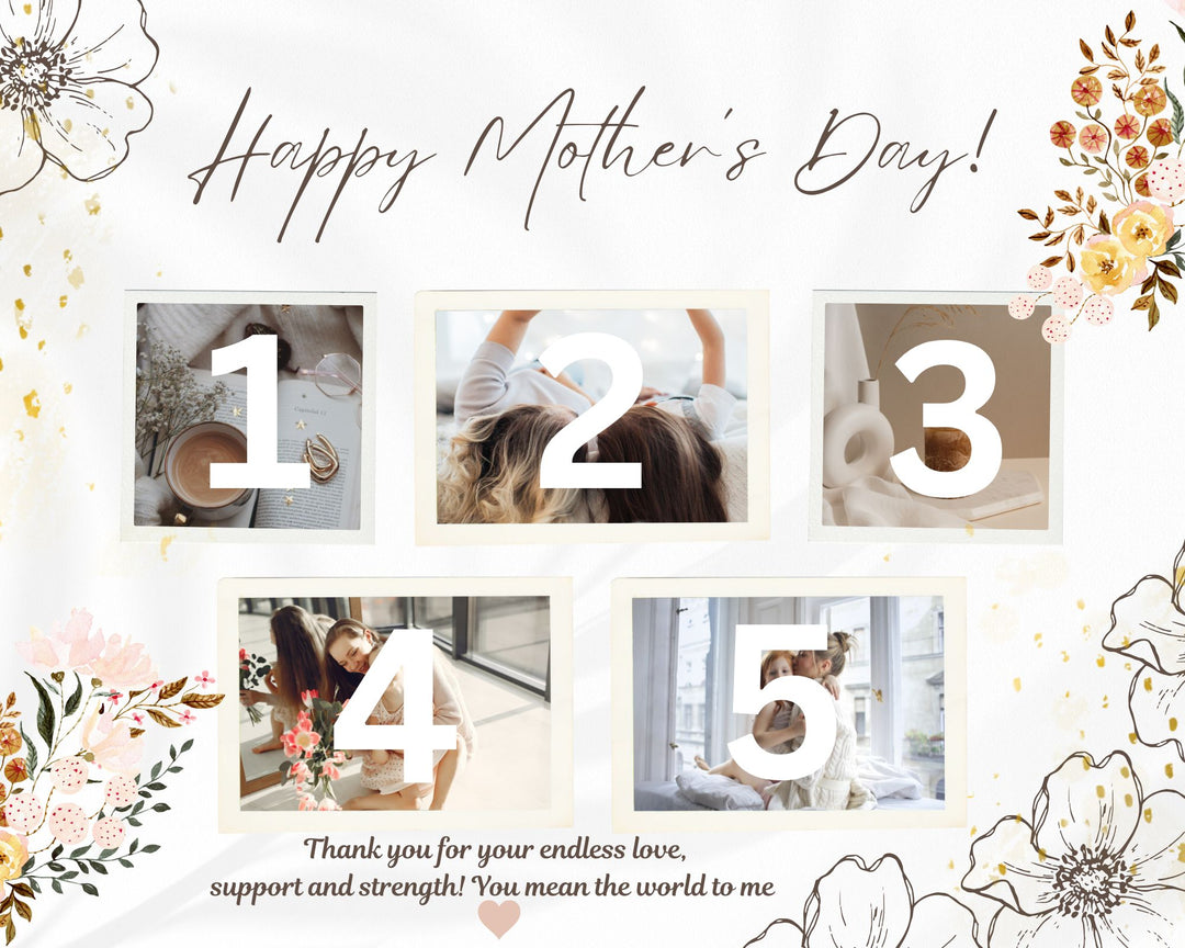 Tablou Canvas Personalizat cu 5 Poze Pentru Mama "Happy Mother's Day", PS141