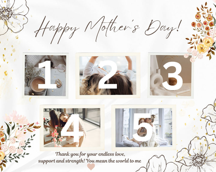 Tablou Canvas Personalizat cu 5 Poze Pentru Mama "Happy Mother's Day", PS141