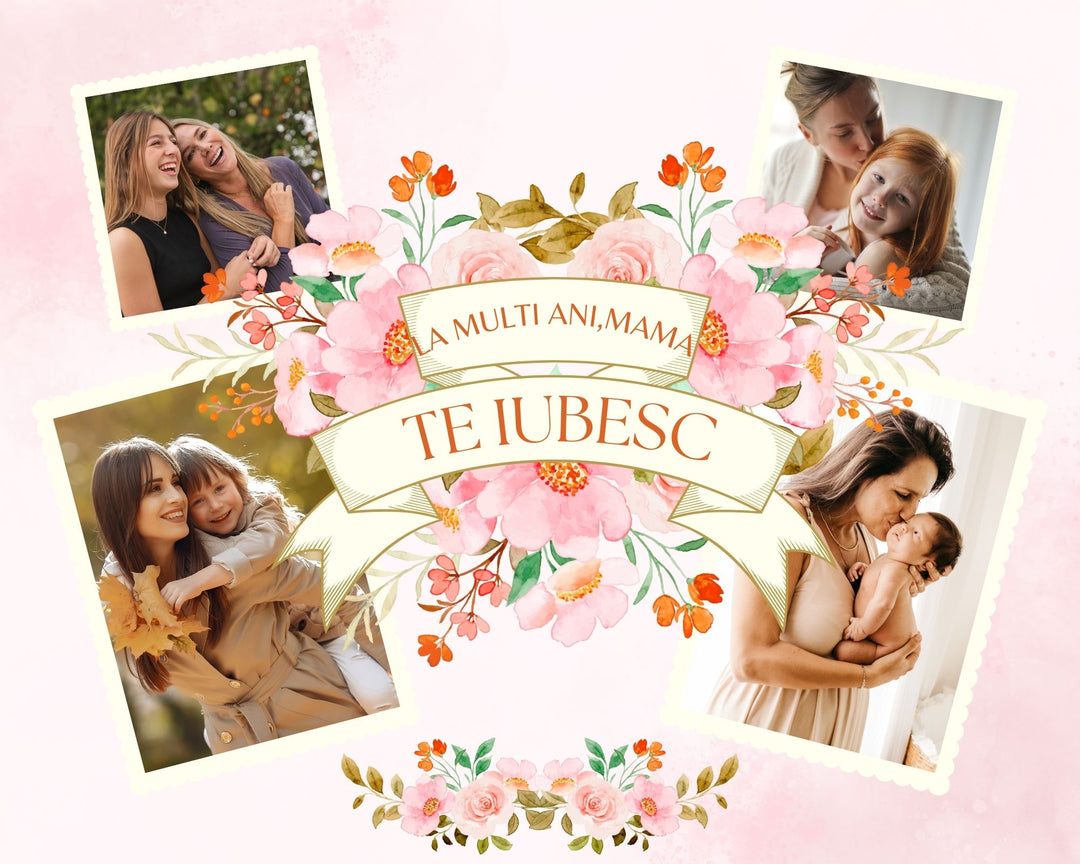 Personalisiertes Leinwandbild mit 4 Bildern für Mama "Happy Birthday, Mama", PS143