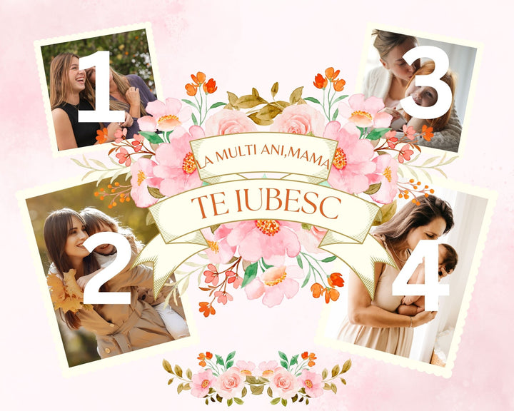 Personalisiertes Leinwandbild mit 4 Bildern für Mama "Happy Birthday, Mama", PS143
