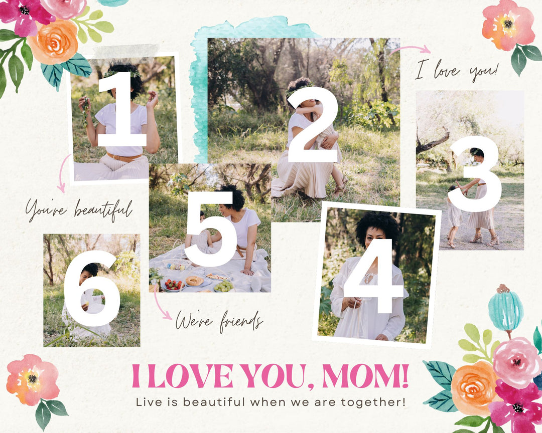 Personalisierte Leinwandbilder mit 6 Fotos für Mama "Ich liebe dich, Mama", PS145