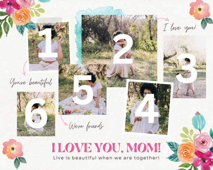 Personalisierte Leinwandbilder mit 6 Fotos für Mama "Ich liebe dich, Mama", PS145