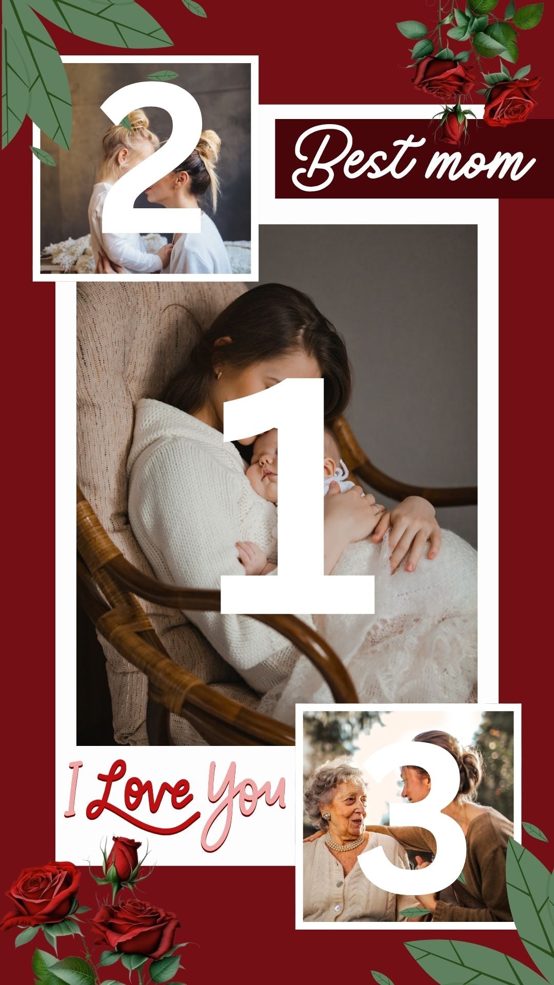 Tablou Canvas Personalizat cu 3 Poze Pentru Mama "Best Mom", PS153