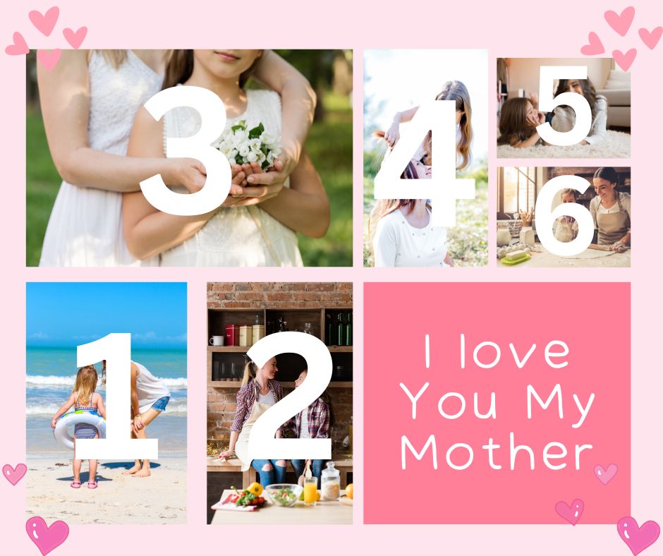 Personalisierte Leinwandbilder mit 6 Fotos für Mama "Ich liebe dich meine Mutter", PS154