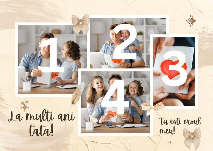 Personalisierte Leinwand Leinwand Wandbild mit 4 Fotos für Papa "Happy Birthday Dad", PS160