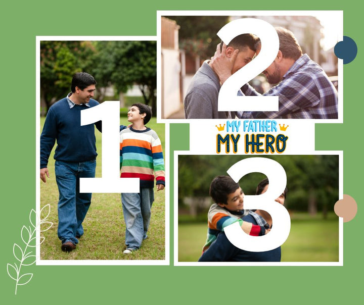 Tablou Canvas Personalizat cu 3 Poze Pentru Tata "My Father, My Hero", PS164