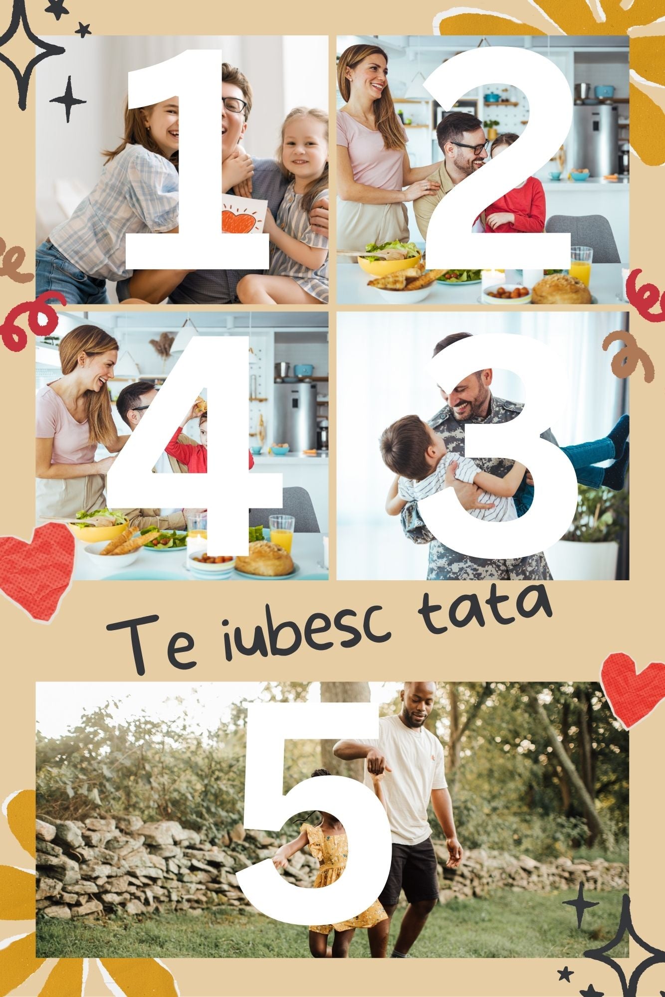 Tablou Canvas Personalizat cu 5 Poze Pentru Tata 