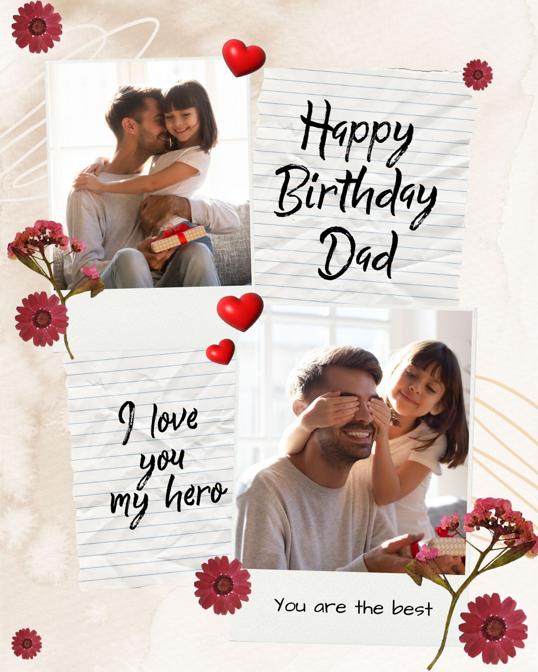 Tablou Canvas Personalizat cu 2 Poze Pentru Tata "Happy Birthday Dad", PS167