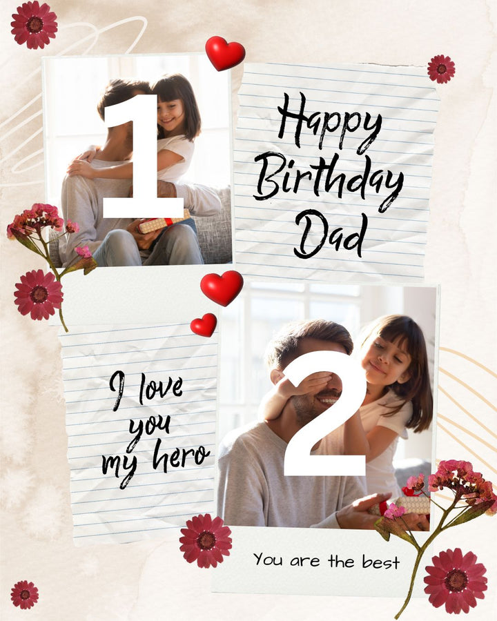 Tablou Canvas Personalizat cu 2 Poze Pentru Tata "Happy Birthday Dad", PS167