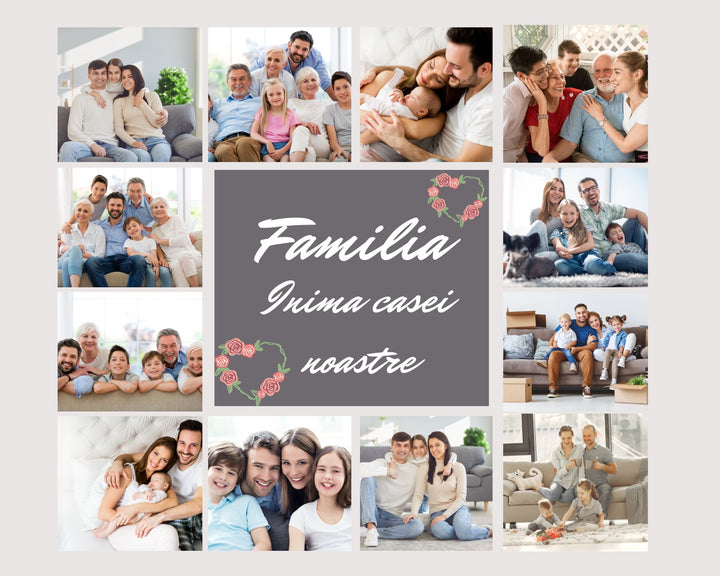 Personalisierte Leinwandbilder mit 12 Familienbildern " Familie, Herzstück unseres Hauses", PS117